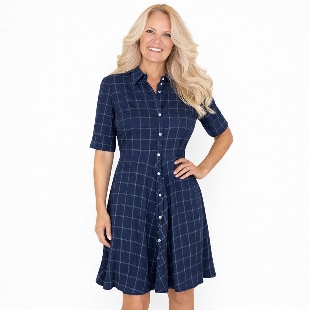 Oxford Navy Plaid Dress | Meemoza